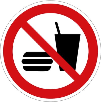Niet eten en drinken verbodsbord - P022 | gecoat dibond materiaal | 10 cm