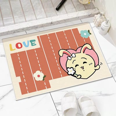 Tapis d'entrée de salon mignon de dessin animé, tapis de bain absorbant en terre de diatomée rembourré, tapis de toilette antidérapant à séchage rapide 50 * 80Cm [Crystal Fleece] brown