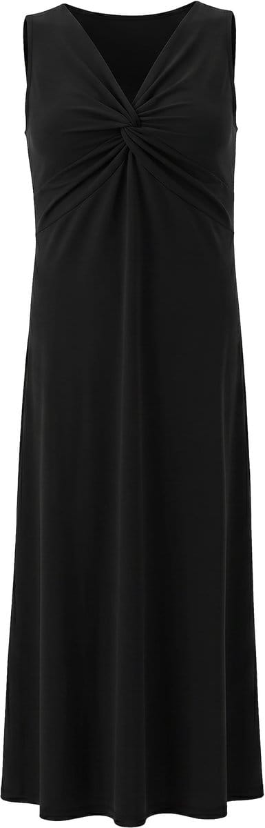 Angel of Style - Dames - Jersey maxi-jurk mouwloze A-lijn drapering - Zwart - Maat 46