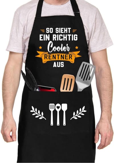 Grappig BBQ Schort met Tekst: Zo Ziet Een Echte Gepensioneerde Eruit - Leuk Cadeau voor Mannen en Dames