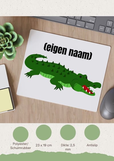 Akyol - krokodil met eigen naam Muismat - Krokodil - krokodillen liefhebbers - iemand die houdt van krokodillen - verjaardag - cadeau - kado - 23 bij 19 cm