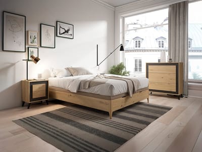 Vente-unique Boxspring bed 140 x 190 cm - Licht naturel - VEONA van YSMÉE