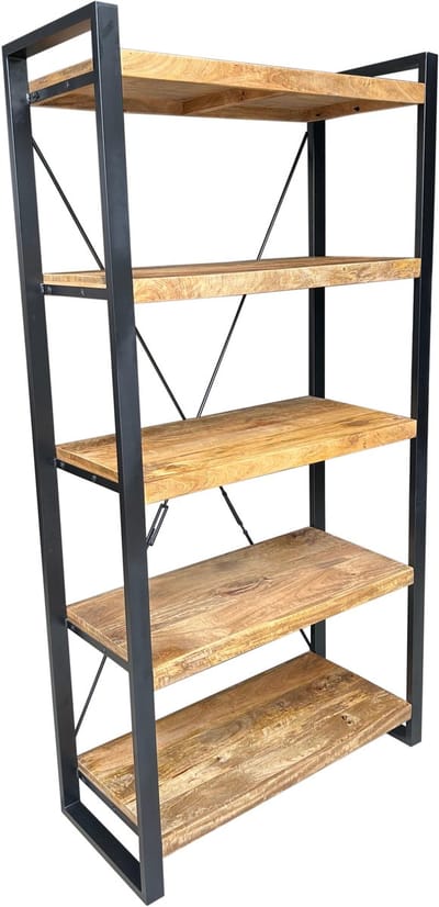 Deco4yourhome® - Boekenkast - Rek - Kast - 5 Planken - 100cm Breed - Mangohout - Staal - Metaal