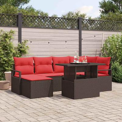 vidaXL - Tuinbank - Set - 7 - st - Bruin - en - Rood - Poly - rattan