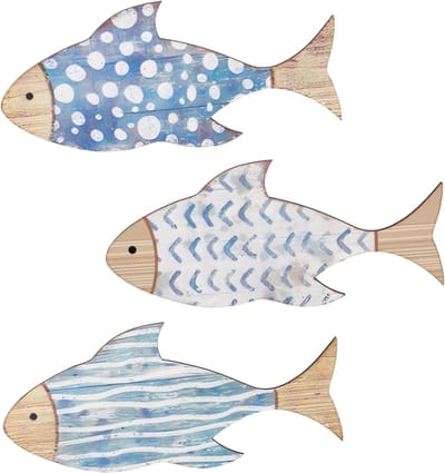 Drie Delige Houten Vissen Set voor Maritieme Decoratie, Wanddecoratie voor Woonkamer, Slaapkamer en Badkamer, Kustthema Decoratie