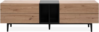 CALICOSY - TV-meubel met 2 opklapbare deuren en 2 open vakken, decor in eikenhout en zwart, L160 cm - LYDEN