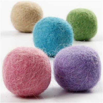 Wol kralen, d 20 mm, pastelkleuren, 64stuk/ 1 doos