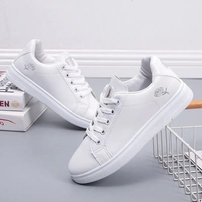 WTEMPO Dames Enkele Schoenen Leer Bovenwerk Lente en Herfst Platte Hak Dikke Zool Vetersluiting Bloemen Sneakers Veelzijdig Comfortabel Ademend Board Schoenen 35 zilver