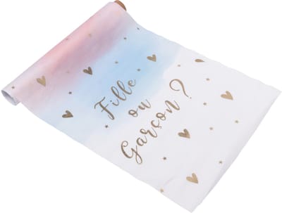 ARTYFETES - Tafelkleed van stof meisje of jongen roze blauw en goud 28 cm x 5 m babyborrel