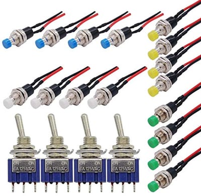 16 Stuks Mini Drukschakelaars en Tuimelschakelaars voor Arduino – Momentane SPST 2 Pins met Voorbedrading