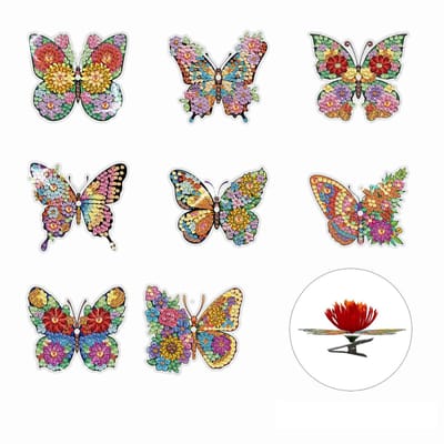 Adorzy Diamond Painting Vlinders 3D – Set van 8 - Op Clip - Diamond Painting Volwassenen – Diamond Painting Volledig Pakket