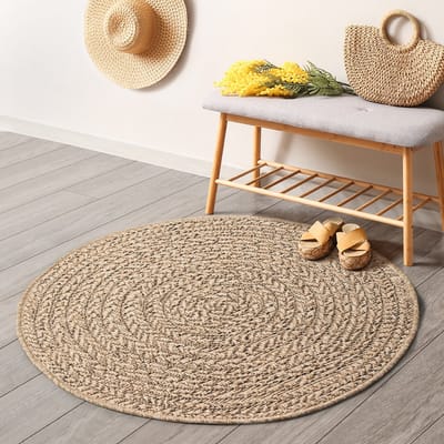 Mia’s Teppiche Soil – robuust in- & outdoor vloerkleed met natuurlijk cirkelpatroon, weatherproof & UV-bestendig, naturel cirkel 80 cm rond