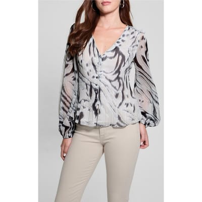 GUESS  Eco Yvette Ls Pleating T Zebra Skin Print Taglia: XS | Maglie a manica lunga Outlet | Donna