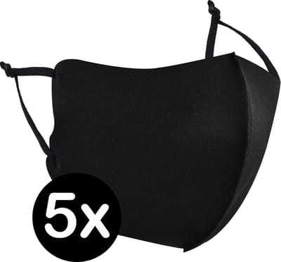 Mondkapje Wasbaar Verstelbaar Zwart Mondmasker Wasbaar Mondkapje Verstelbare Wasbare Mondkapjes Niet Medisch Elastisch Universeel - 5 PACK