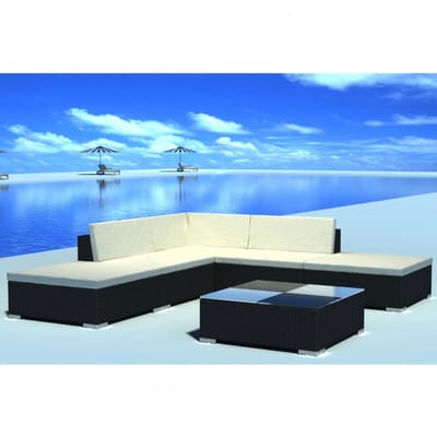 vidaXL - 6-delige - Loungeset - met - kussens - poly - rattan - zwart