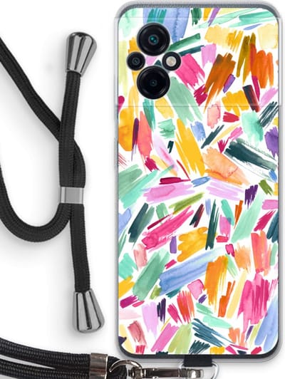 Case Company® - Hoesje met koord geschikt voor Xiaomi Poco M5 hoesje met Koord - Watercolor Brushstrokes - Telefoonhoesje met Zwart Koord - Bescherming aan alle Kanten en Over de Schermrand
