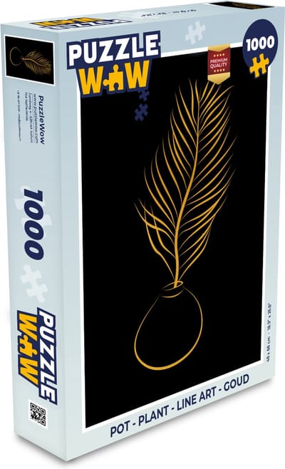 Puzzel Pot - Plant - Line art - Goud - Legpuzzel - Puzzel 1000 stukjes volwassenen