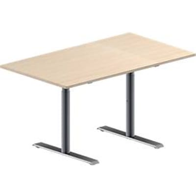 Schäfer Shop  Genius Vergadertafel MODENA FLEX, in hoogte verstelbaar, rechthoekige vorm, T-poot ronde buis, B 1400 x D 800 mm, esdoornpatroon