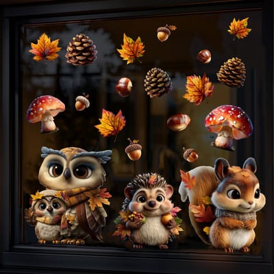 Raamstickers herfst LARGE - Statische herbruikbare herfst stickers