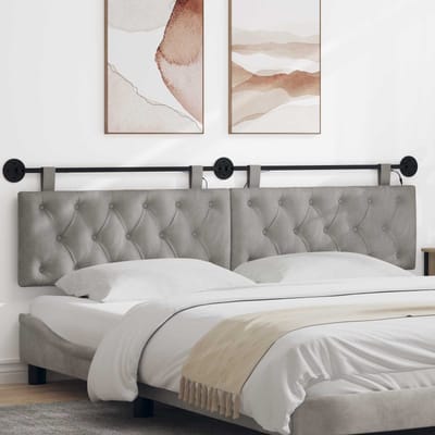 vidaXL Hangend hoofdbord Met LED-verlichting Lichtgrijs Fluweel