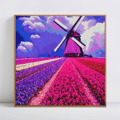 Peinture diamant 5D à faire soi-même, paysage de strass ronds, broderie diamant lavande 30x30 blue