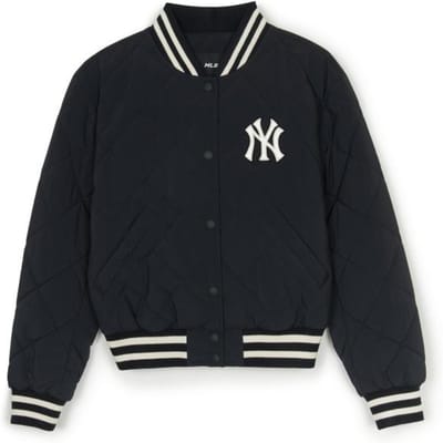 MLB New York Yankees Casual Eenvoudig Diamant Gewatteerde Geribbelde Jas Damesjas Zwart 3FPDV0146-50BKS S black