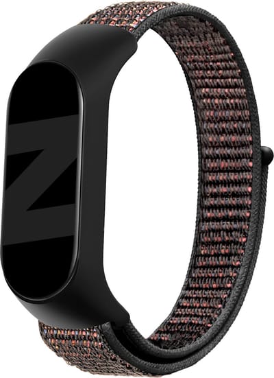 Bandz Nylon bandje - geschikt voor Xiaomi Mi Band 3 / 4 / 5 / 6 activity tracker - comfortabel nylon bandje met klittenbandsluiting - zwart mix