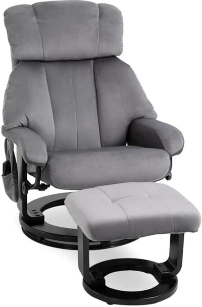 Massagestoel met Voetenbank - Relaxfauteuil - 10 Vibratiekoppen - 360° Draaibaar - Kantelbaar tot 145° - met Afstandsbediening - Verstelbare Rugleuning - tot 150 kg - Relaxstoel - TV Stoel - Loungestoel - Grijs
