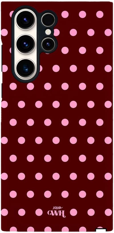 xoxo Wildhearts Polka Dots (Burgundy) - Double Layer - Hoesje geschikt voor Samsung Galaxy S25 Ultra hoesje - Hard case met stippen patroon - Beschermhoes - Shockproof case - Stippatroon - Burgundy / Bordeauxrood