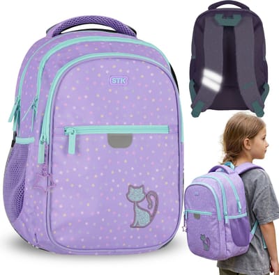 Kitten, Schoolrugzak met versteviging, schooltas voor meisjes, met reflecterende elementen, vier vakken, 24l