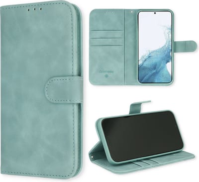 Casemania Hoesje Geschikt voor Samsung Galaxy S23 Plus - Aqua Blue - Luxe Kunstlederen Portemonnee Book Case