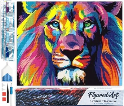 Figured'Art Diamond Painting set Volwassenen 40x50 cm Leeuw Pop-art - 5D DIY Art full drill vierkante diamant - Opgerold canvas
