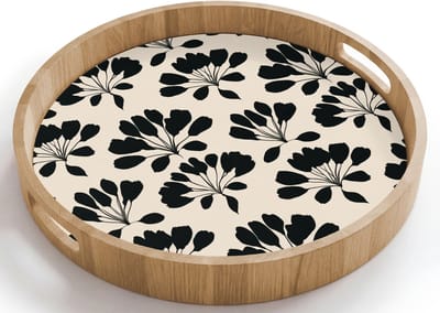 Dienblad rond 40x40 cm - Schootdienblad hout - Abstract - Patroon - Zwart - Borrelplank rechthoek - Plateau houten dienbladen
