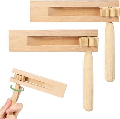 Muziekinstrument Kinderen - Houten Ratel - Muzikale Educatie - Dubbele Rammelaar - 15 x 13.5 cm - Natuurlijk Hout