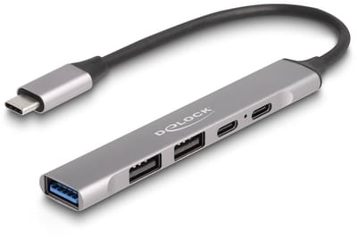 Delock 4 Port Slim USB Type-C™ Hub with 1 x USB 10 Gbps Type-A + 2 x USB 2.0 Type-A + 1 x USB 2.0 USB Type-C™ and PD 95 W
