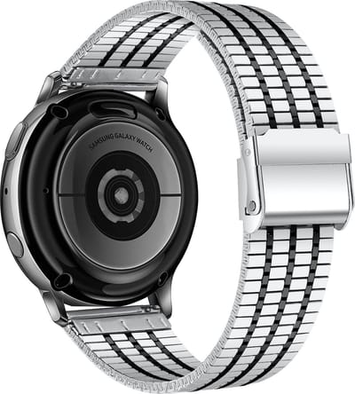 Strap-it Luxe stalen bandje 20mm - smartwatch bandje geschikt voor Samsung Galaxy Watch 42mm / Active / Active2 / Galaxy Watch 3 41mm / Gear Sport - Huawei Watch GT 2 / GT 3 42mm / GT 3 Pro 43mm - zilver/zwart