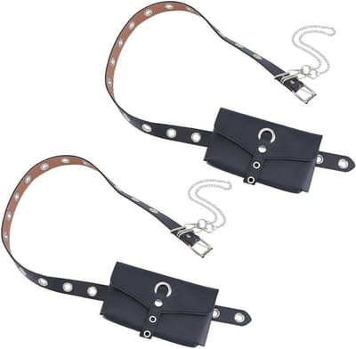 Punk stijl heupgordeltas met klinknagels, verstelbare mini-heuptas voor vrouwen, ideaal voor paardrijden, reizen en feesten, zwart, 2 stuks