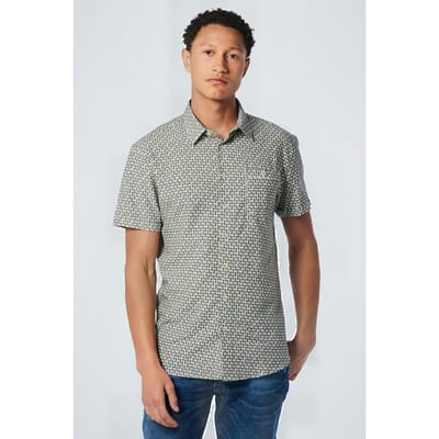 No Excess Shirt Short Sleeve Allover Printed Offwhite Maat: S | Casual Overhemden Outlet | Heren | Wit