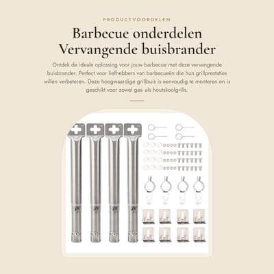 Dailygoods- Buisbrander Hoogwaardige Roestvrij Staal - Grillbuis - Telescopisch 30,5-44,5 cm - Draagbaar - Eenvoudig te Monteren - Lichtgewicht - Grillbrander