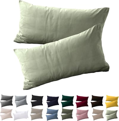 Famanu - Kussenslopen, set van 2 stuks, hoofdkussenslopen, voor kussens van 40 x 60 cm, van microvezel, resistent en hypoallergeen, met ritssluiting, 40 x 60 cm, saliegroen