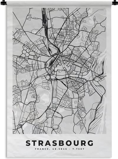 Wandkleed - Wanddoek - Kaart - Stadskaart - Strasbourg - Plattegrond - Frankrijk - 120x180 cm - Wandtapijt