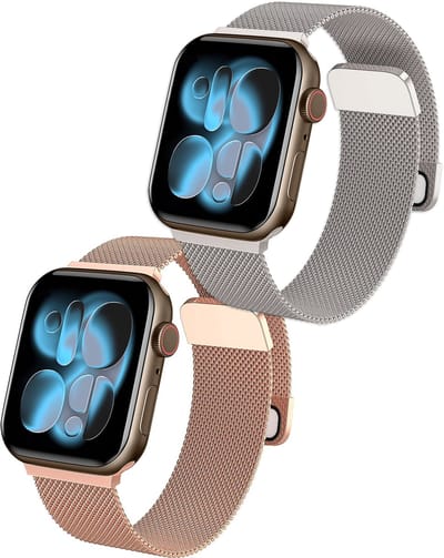 Milanese Horlogeband Geschikt voor Apple Watch 42/44/46 mm Bandje Milanees - Polsbandje Met Magneetsluiting Geschikt voor Apple Watch 42/44/46 mm Bandje Milanees - Zilver & Rose Goud