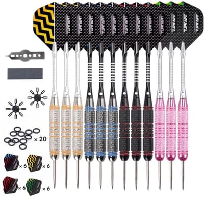 Professionele 24 gram dartpijlen met metalen punten - 12 stuks met schachten, flights en rubberen ringen