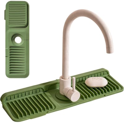 SnelShoppen - Silicone Draining Mat Water Tap Non-Slip Splash Guard Mat Keuken & Badkamer - Pasvorm voor Diverse Waterkranen - Groen - 45x14 cm