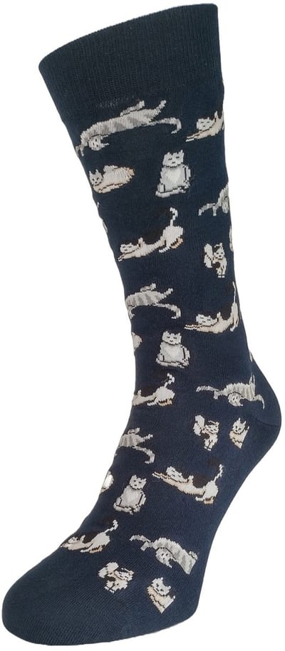Bonnie Doon Cute Cats Sock Dames Sokken met Schattige Katten Blauw maat 36/42 - Gladde Teennaad - Katoen - Word Je Vrolijk en Happy van - Cadeau sokken - Katten - Zachte Voorgewassen Katoen - OEKO-TEX gecerificeerd - Dark Blue - BT991143.111