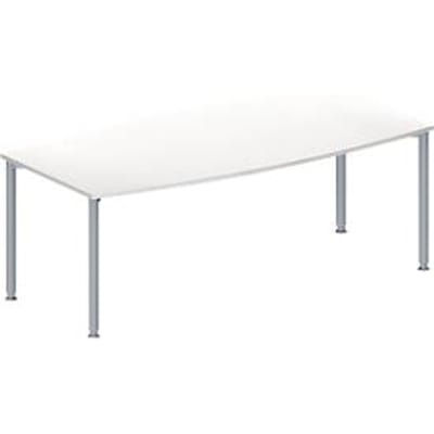 Schäfer Shop  Genius Vergadertafel MODENA FLEX, in hoogte verstelbaar, bootvorm, 4-poot ronde buis, B 2000 x D 1000/800 mm, zonder contactdoos, wit