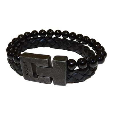 JOSH Heren Leren Armband met Natuursteen Zwart | 24981-BRA