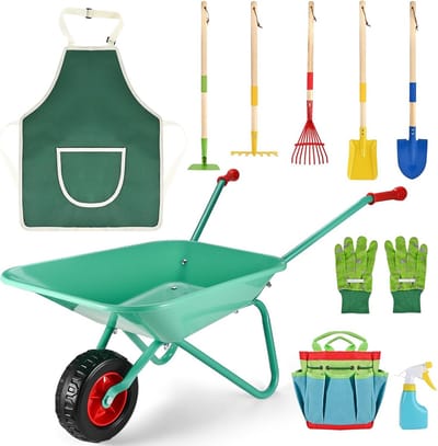 Tuingereedschap Kinderen - Schepjes en Harkjes - Buiten Spelen - Inclusief Kruiwagen - 48 cm Pakket