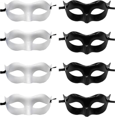8 Stuks Zwarte Maskers voor Verkleedpartijen, Venetiaanse Carnaval Maskers, Perfect voor Halloween en Feestjes
