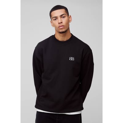 Oversized B Embroidered Sweatshirt | Black | Size XS